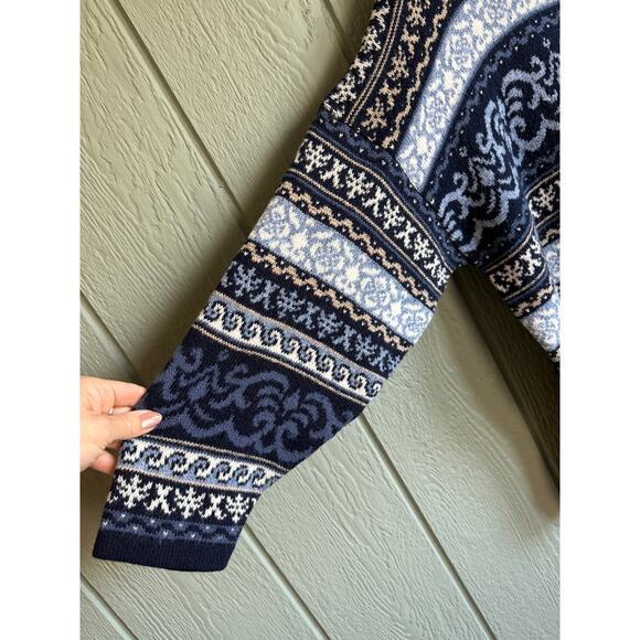 Vintage 90s Nordic Sweater Women’s Large Made in USA Knit Pullover Cottagecore - Picture 2 of 6